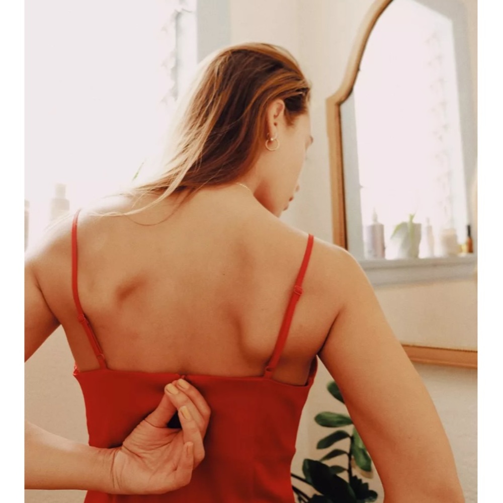 Red Silky Cowel Neck Dress - Picture 2 of 3